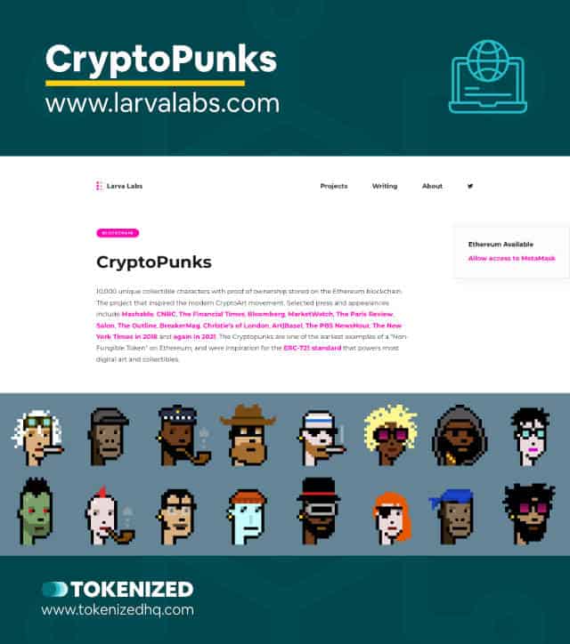 Screenshot of the CryptoPunks NFT Project