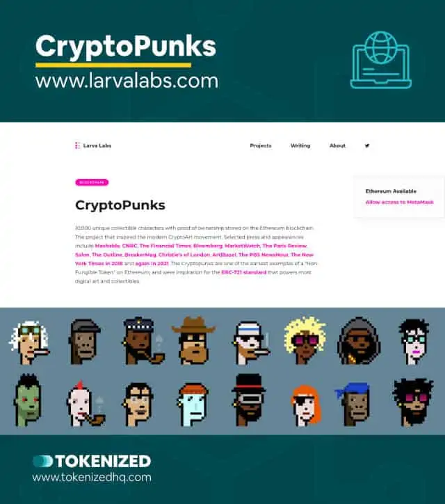 Best List of NFT Websites in 2023 20 Screenshot of the CryptoPunks NFT Project