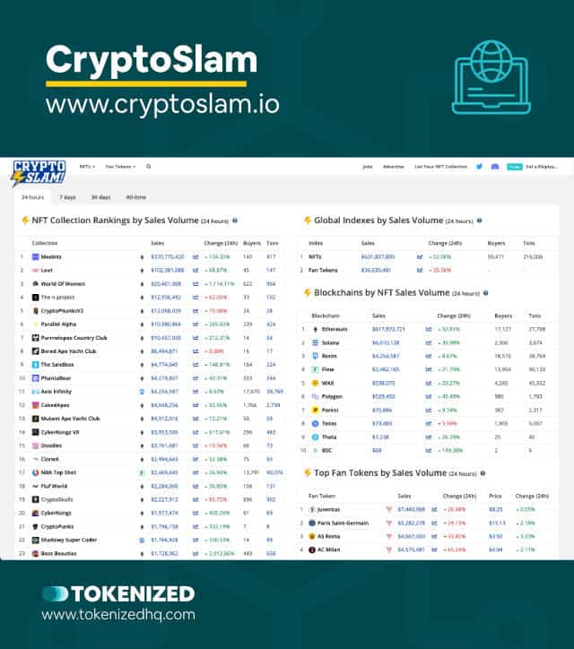 Screenshot of the CryptoSlam NFT Tool