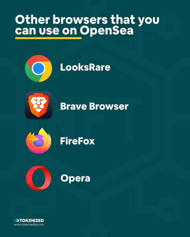 Infographic showing examples of alternative browsers for OpenSea
