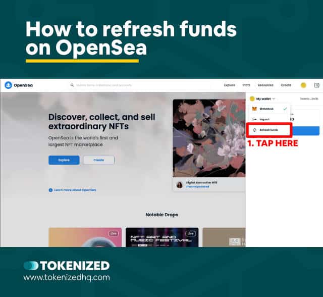 Infographic showing how to refresh funds in your OpenSea wallet.