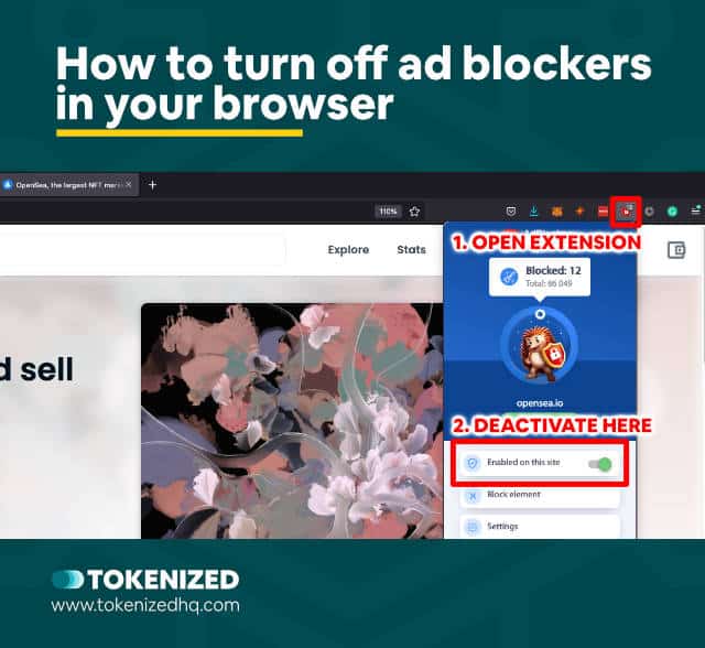 Infographic showing how to turn off ad blockers in your browser.