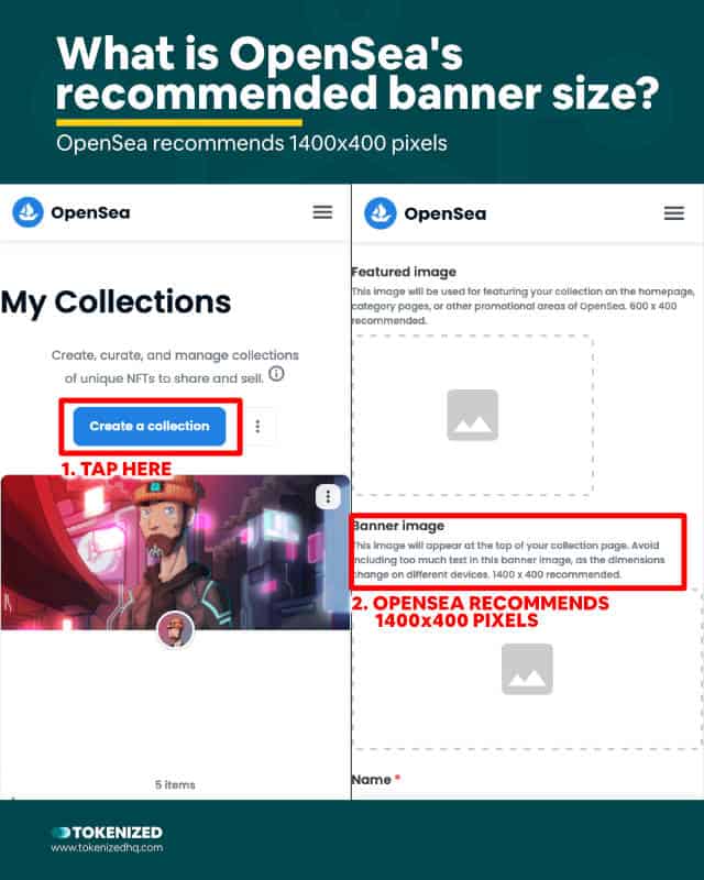 Infographic explaining where to find OpenSea's recommended profile banner size.