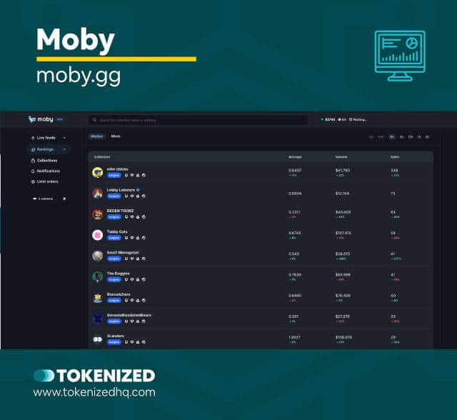Screenshot of the NFT Market Analytics Tool "Moby".