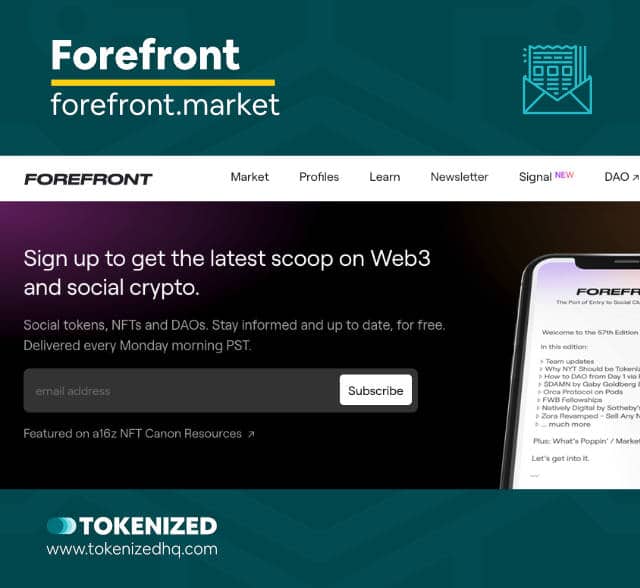 Screenshot of the Newsletter "Forefront" that covers NFTs.