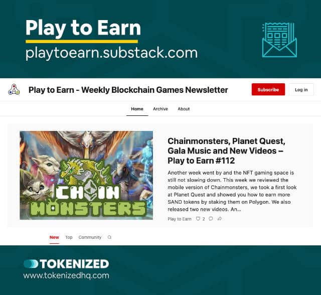 Screenshot of the Newsletter "Play to Earn" that covers blockchain gaming.