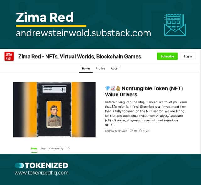 Screenshot of the Newsletter "Zima Red" that covers NFTs.