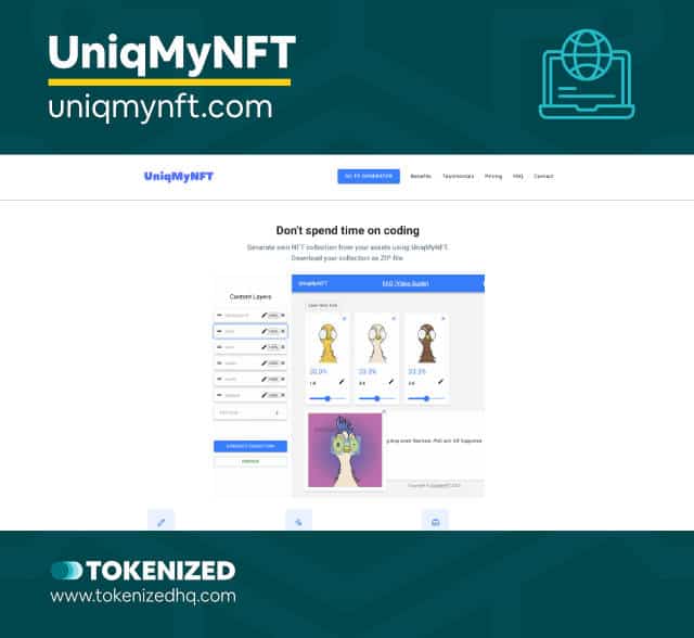 Screenshot of the UniqMyNFT NFT Generator tool.