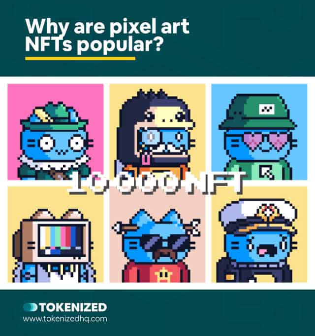 Infographic showing examples of pixel art NFTs.