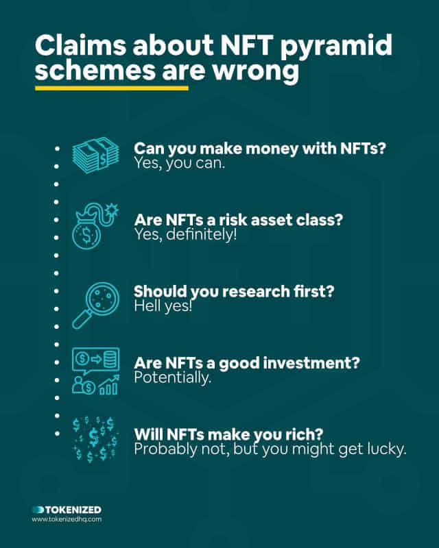 Infographic addressing claims about NFT pyramid schemes.
