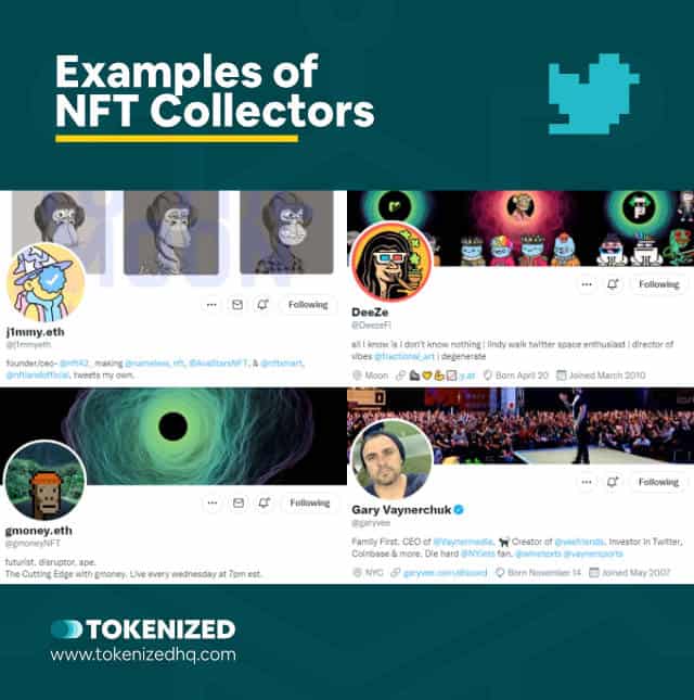 Infographic showing examples of NFT collectors.