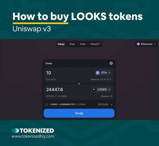 Infographic showing how to buy LOOKS tokens on Uniswap.