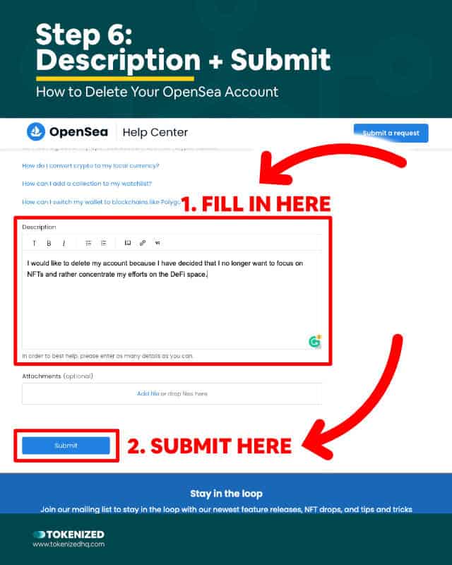 Step-by-Step Guide on How to Delete OpenSea Account – Step 6: Provide Description and Submit