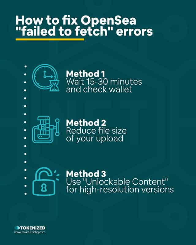 Infographic explaining how to fix OpenSea failed to fetch errors.