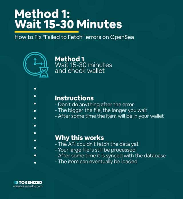 Infographic explaining method 1 of how to fix the OpenSea failed to fetch error.