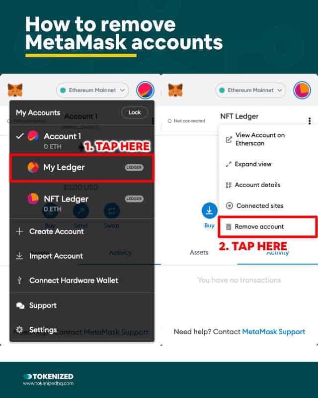 Step-by-step guide explaining how to remove MetaMask account.