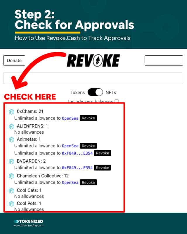 Infographic explaining how to use Revoke Cash to track approvals – Step 2.