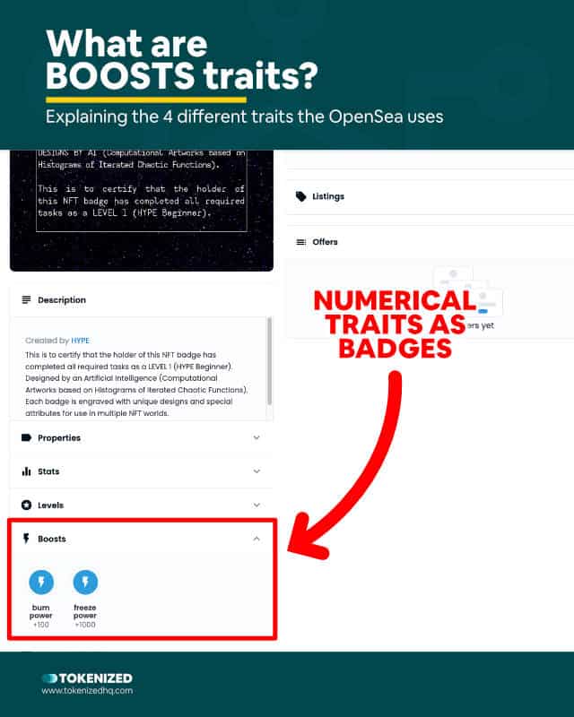 Screenshot showing what BOOSTS traits look like on OpenSea.