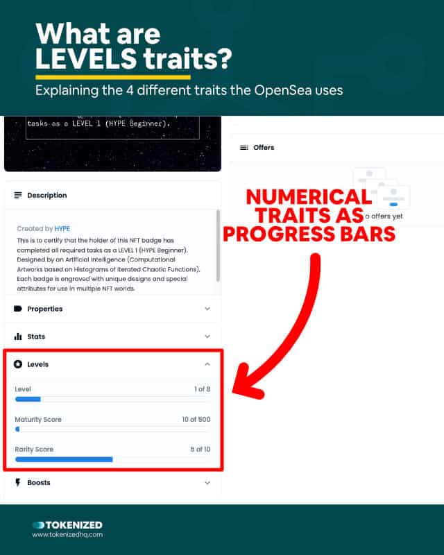 Screenshot showing what LEVELS traits look like on OpenSea.