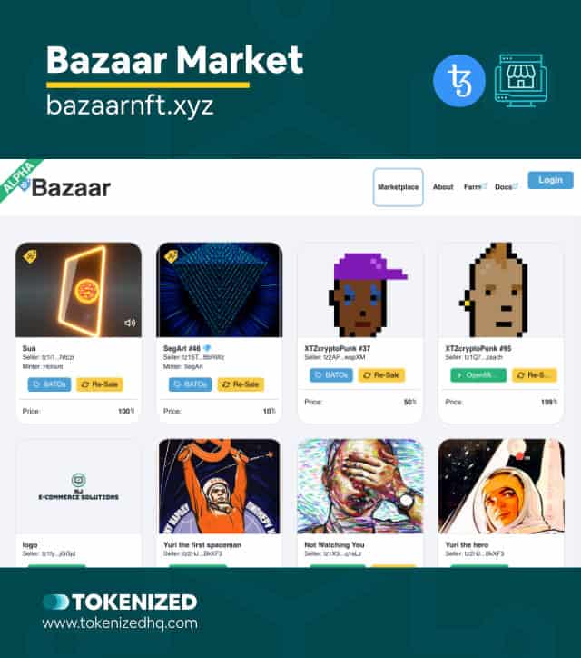 Screenshot of the "Bazaar" Tezos NFT Marketplace