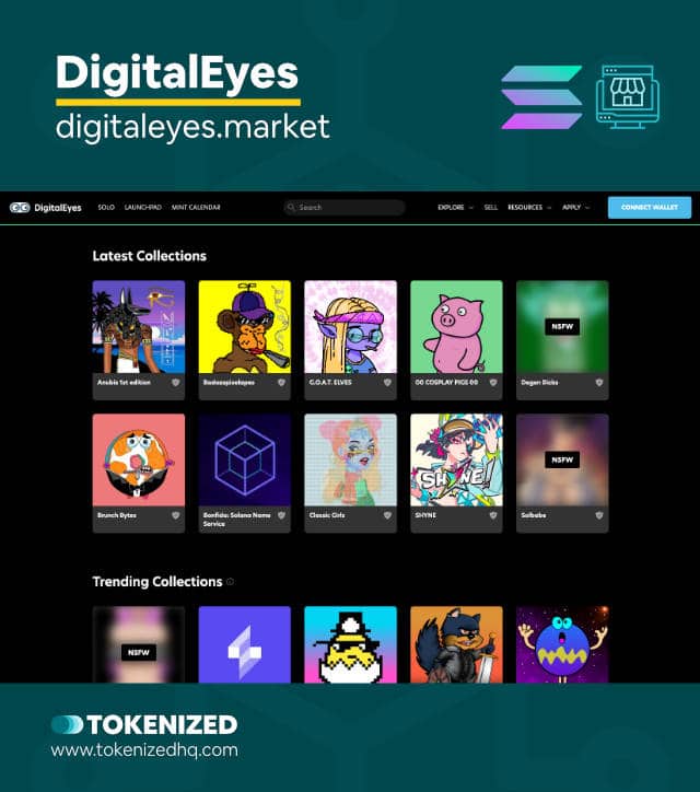 Screenshot of the "DigitalEyes" Solana NFT Marketplace