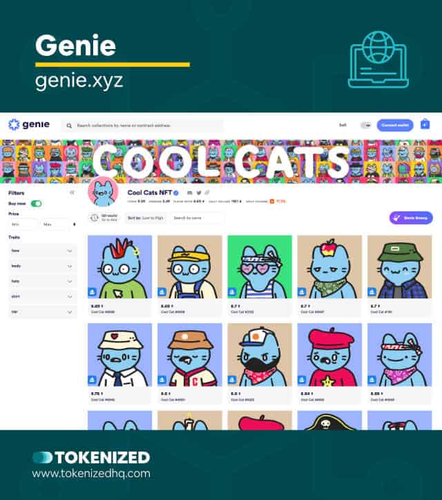Screenshot of the "Genie" NFT marketplace aggregator website.