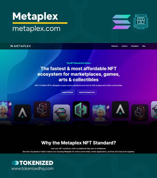 Screenshot of the "Metaplex" SOL NFT Marketplace