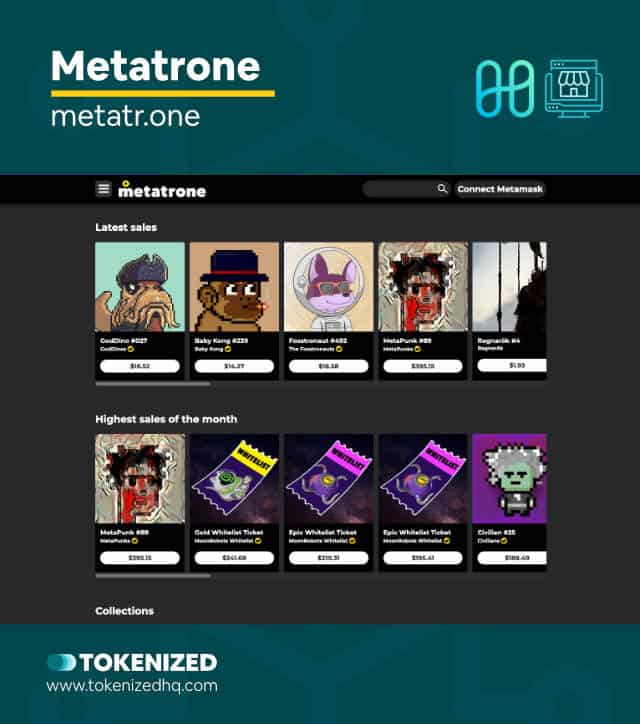 Screenshot of the "Metatrone" Harmony One NFT Marketplace