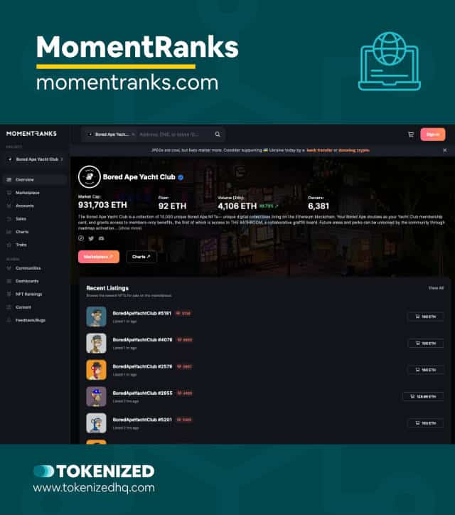 Screenshot of the rarity analytics NFT tool "MomentRanks"