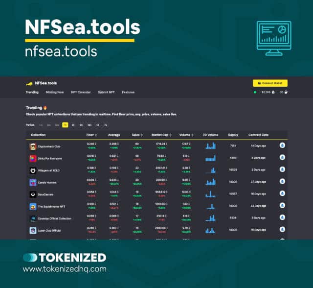Screenshot of the NFT Market Analytics Tool "NFSea.tools".