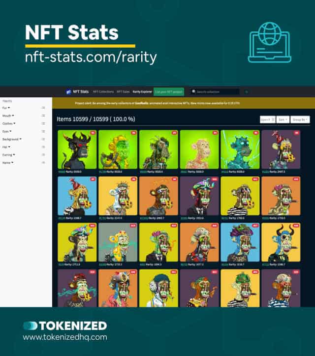 Screenshot of the rarity analytics NFT tool "NFT Stats"