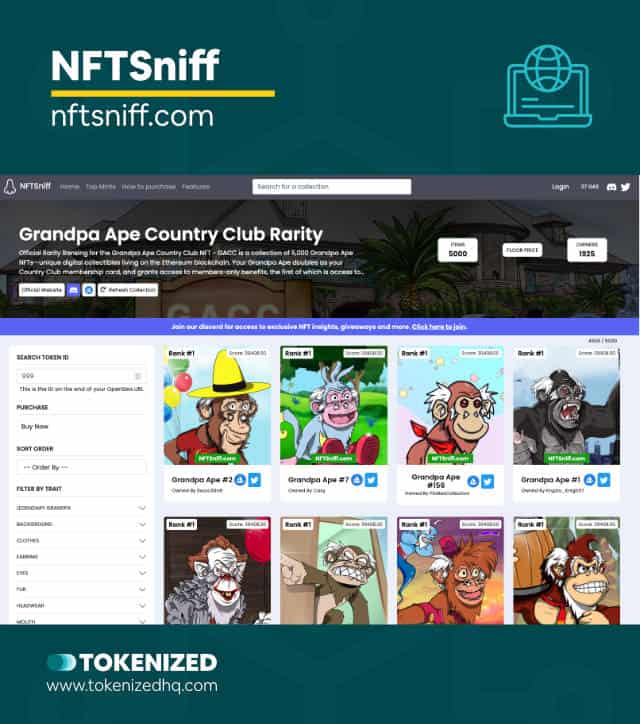 Screenshot of the rarity analytics NFT tool "NFTSniff"