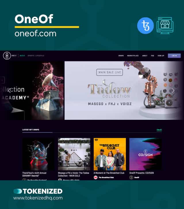 Screenshot of the "OneOf" XTZ NFT Marketplace