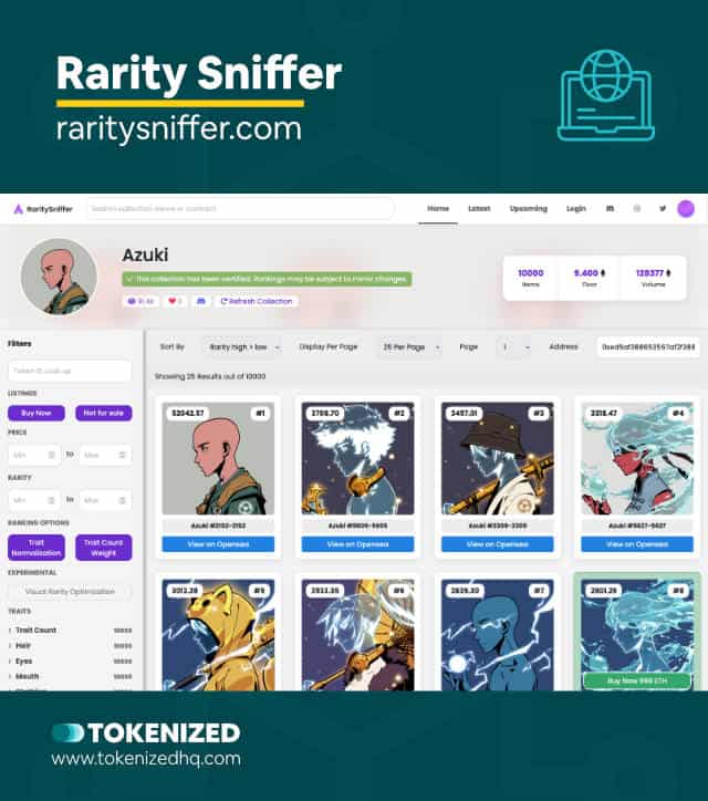 Screenshot of the rarity analytics NFT tool "Rarity Sniffer"