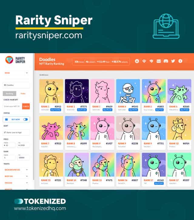 Screenshot of the rarity analytics NFT tool "Rarity Sniper"