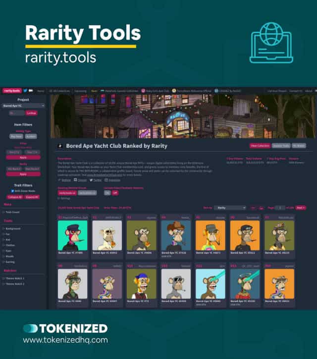 Screenshot of the rarity analytics NFT tool "Rarity Tools"