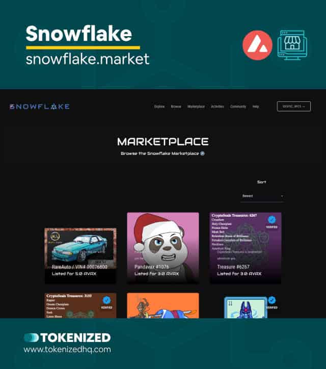 Screenshot of the "Snowflake" Avax NFT Marketplace
