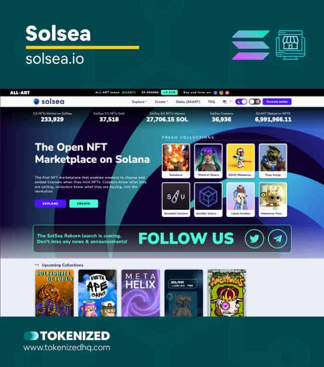 Screenshot of the "Solsea" SOL NFT Marketplace