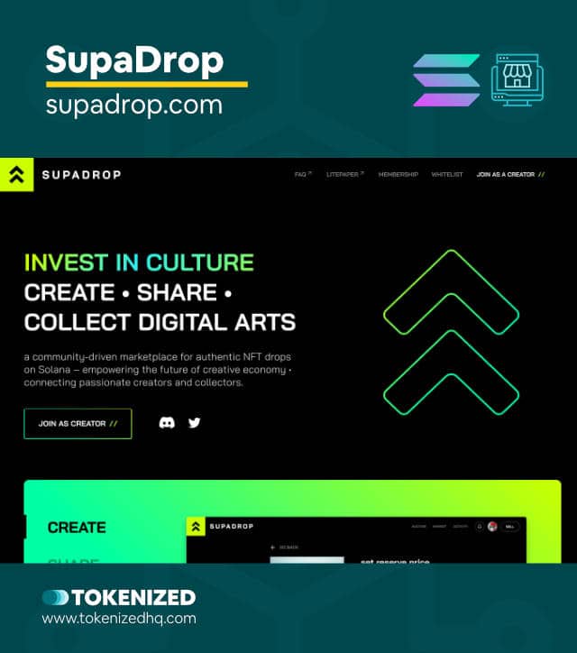 Screenshot of the "SupaDrop" Solana NFT Marketplace