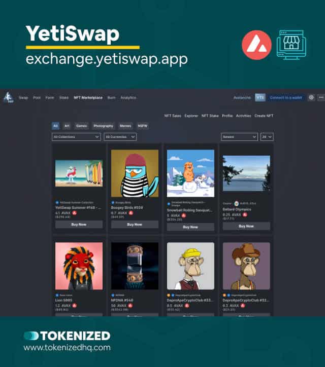 Screenshot of the "YetiSwap" Avax NFT Marketplace