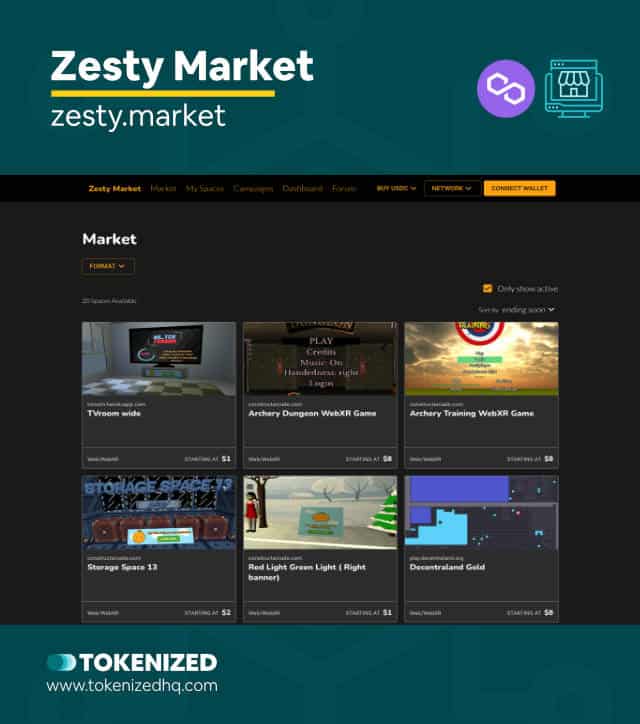 Screenshot of the Polygon NFT Marketplace "Zesty Market"