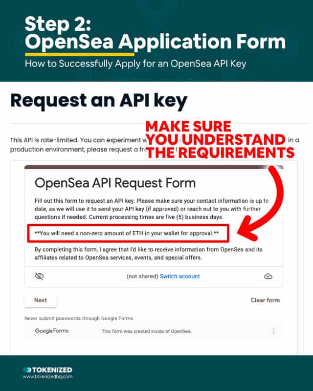 Step-by-step guide explaining how to successfully apply for the OpenSea API – Step 1