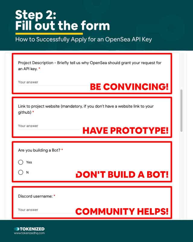 Step-by-step guide explaining how to successfully apply for the OpenSea API – Step 2