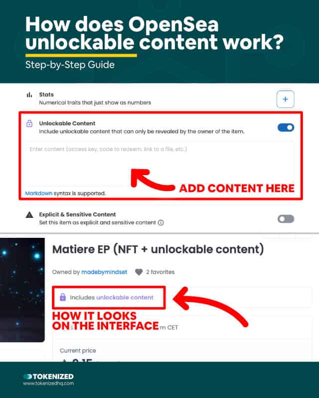 Step-by-Step guide explaining how OpenSea unlockable content works.