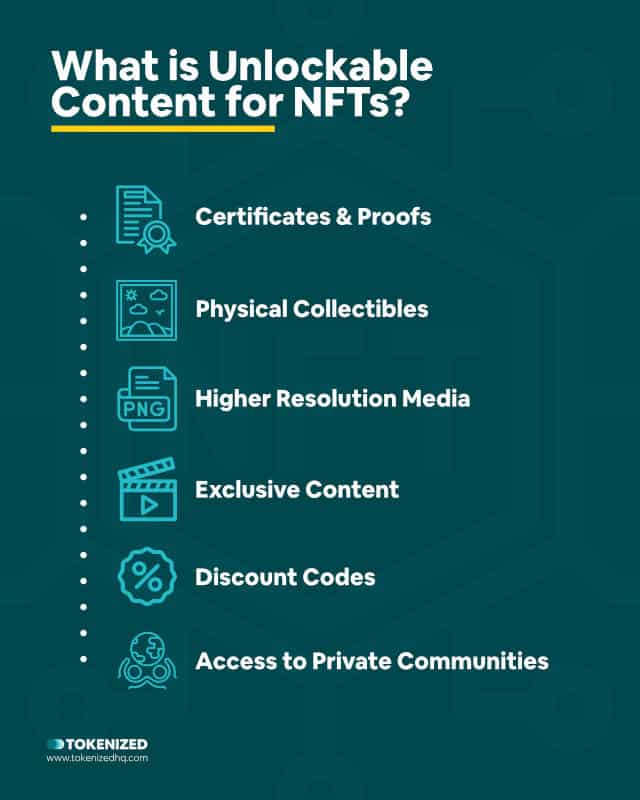 Infographic explaining what OpenSea unlockable content for NFTs is.