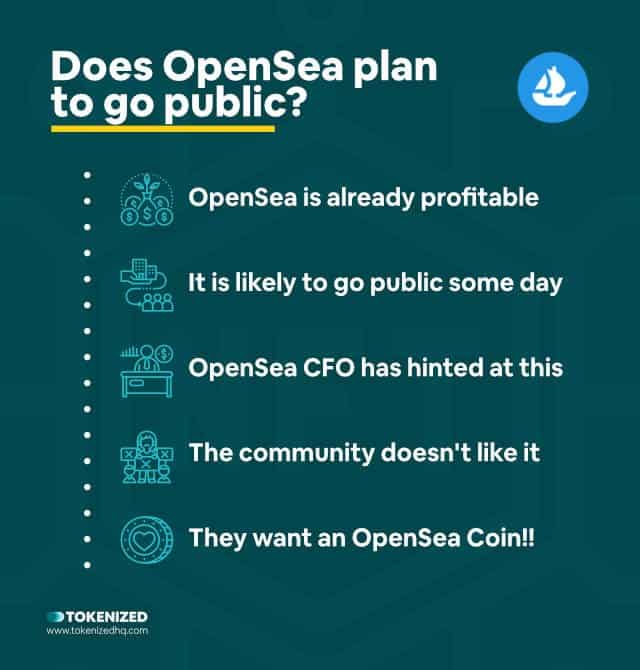 Infographic explaining that OpenSea currently doesn't plan on going public.