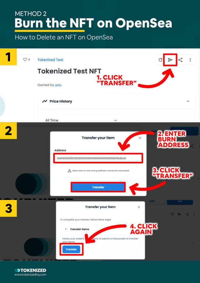 Step-by-step guide explaining how to delete an NFT on OpenSea – Method 2