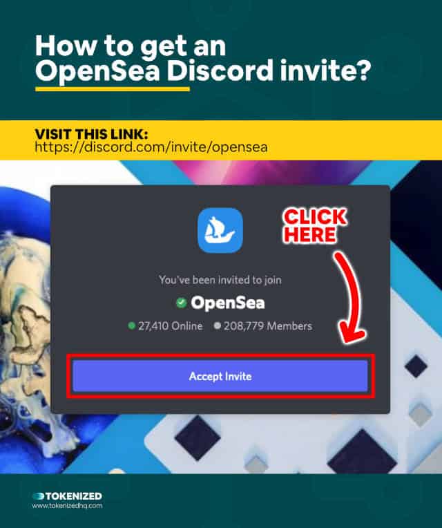 Infographic explaining how to get an invite to OpenSea's Discord server.