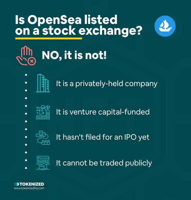 Infographic explaining that OpenSea stock is not listed on a public stock exchange.