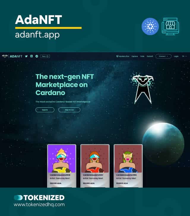 Screenshot of the "AdaNFT" ADA NFT marketplace website.